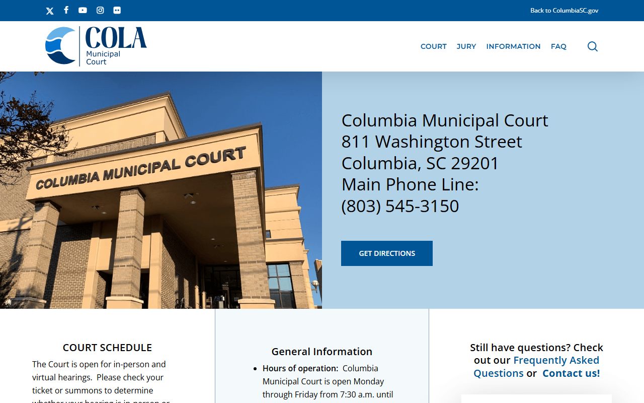 Columbia Municipal Court website
