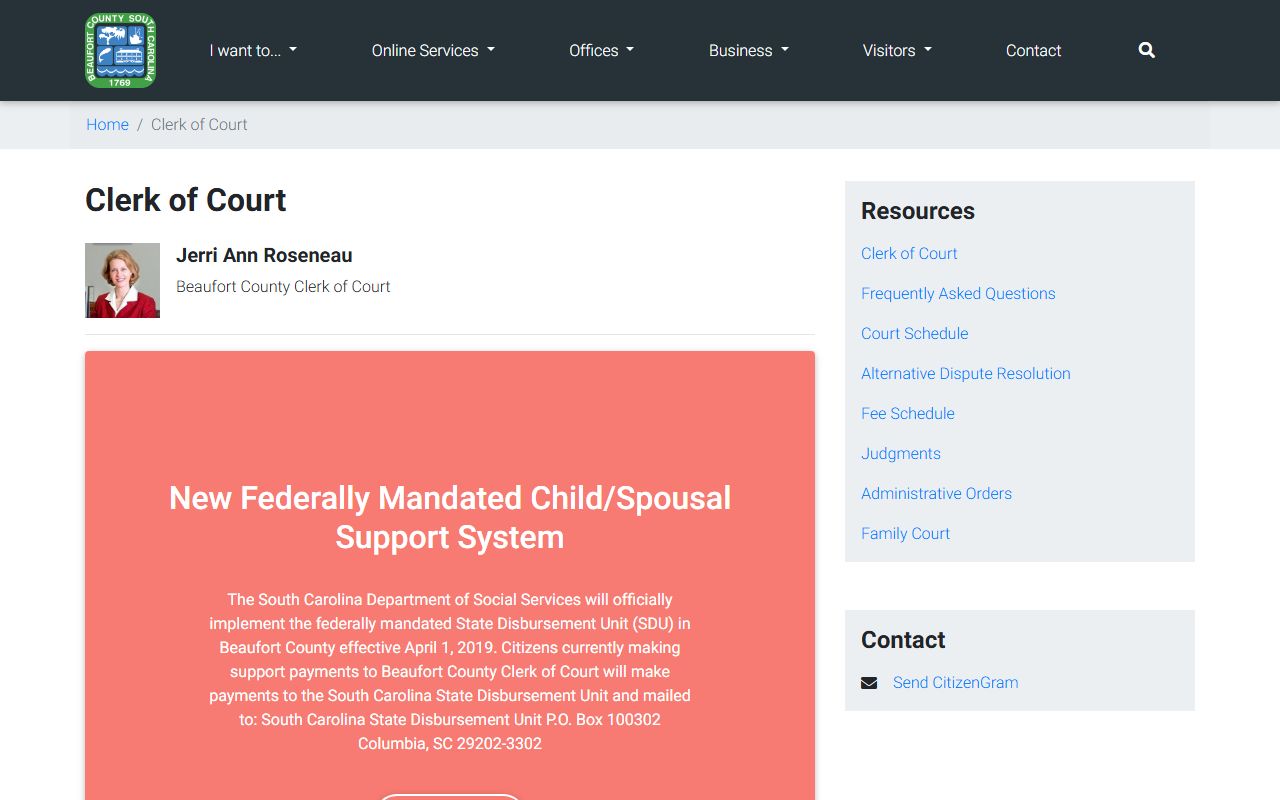 Beaufort County Clerk of Court official website for divorce decree records access