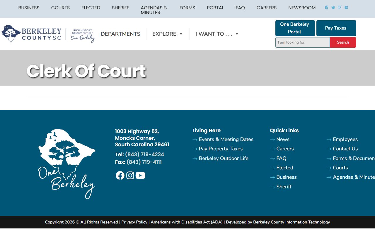 Berkeley County Clerk of Court official website for court records including divorce decrees
