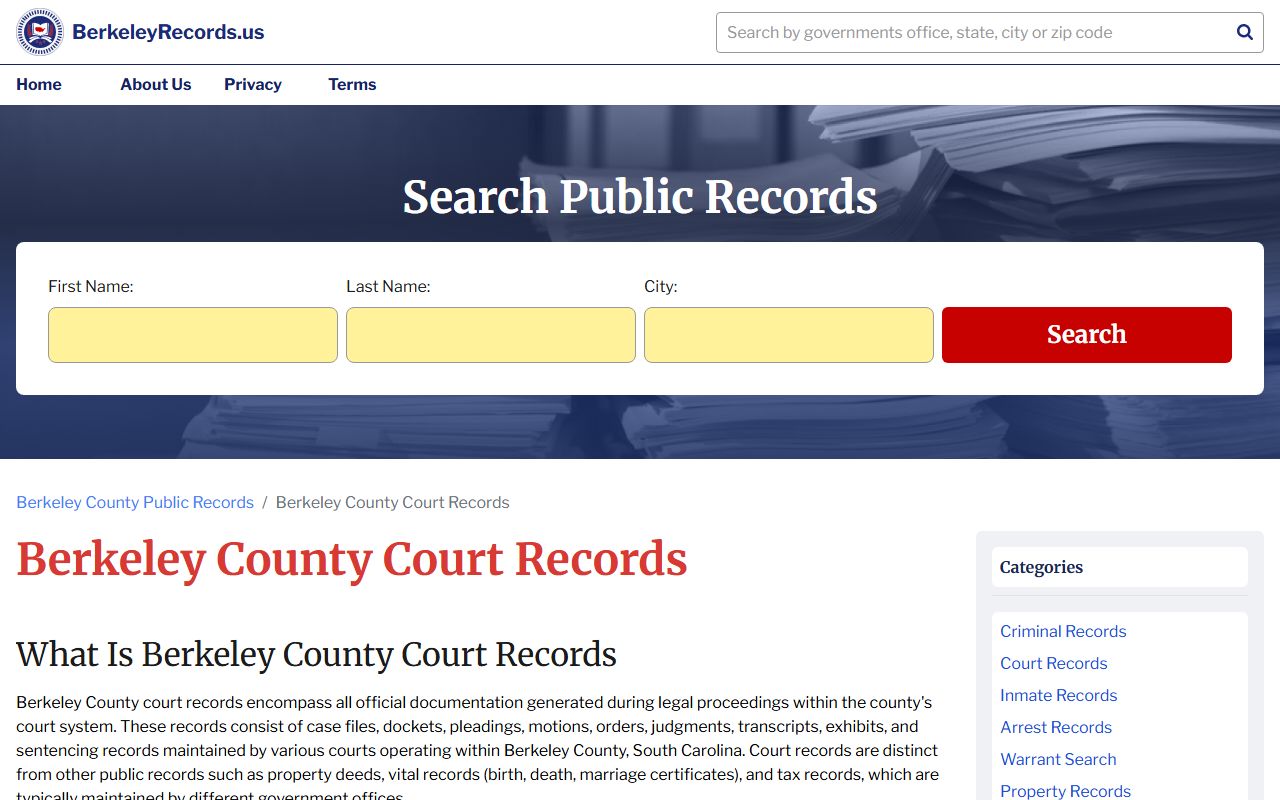 Berkeley County court records resource for divorce and Family Court filings