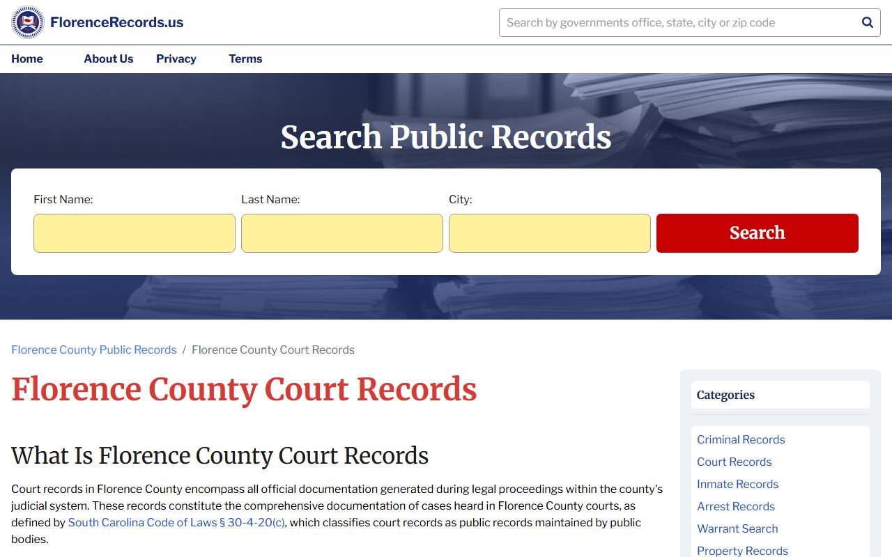 Florence County court records divorce decree search