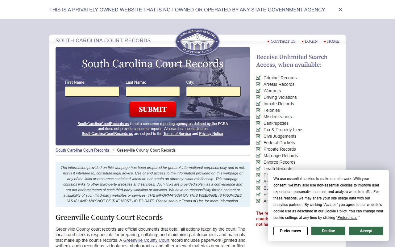Greenville County court records divorce decree search