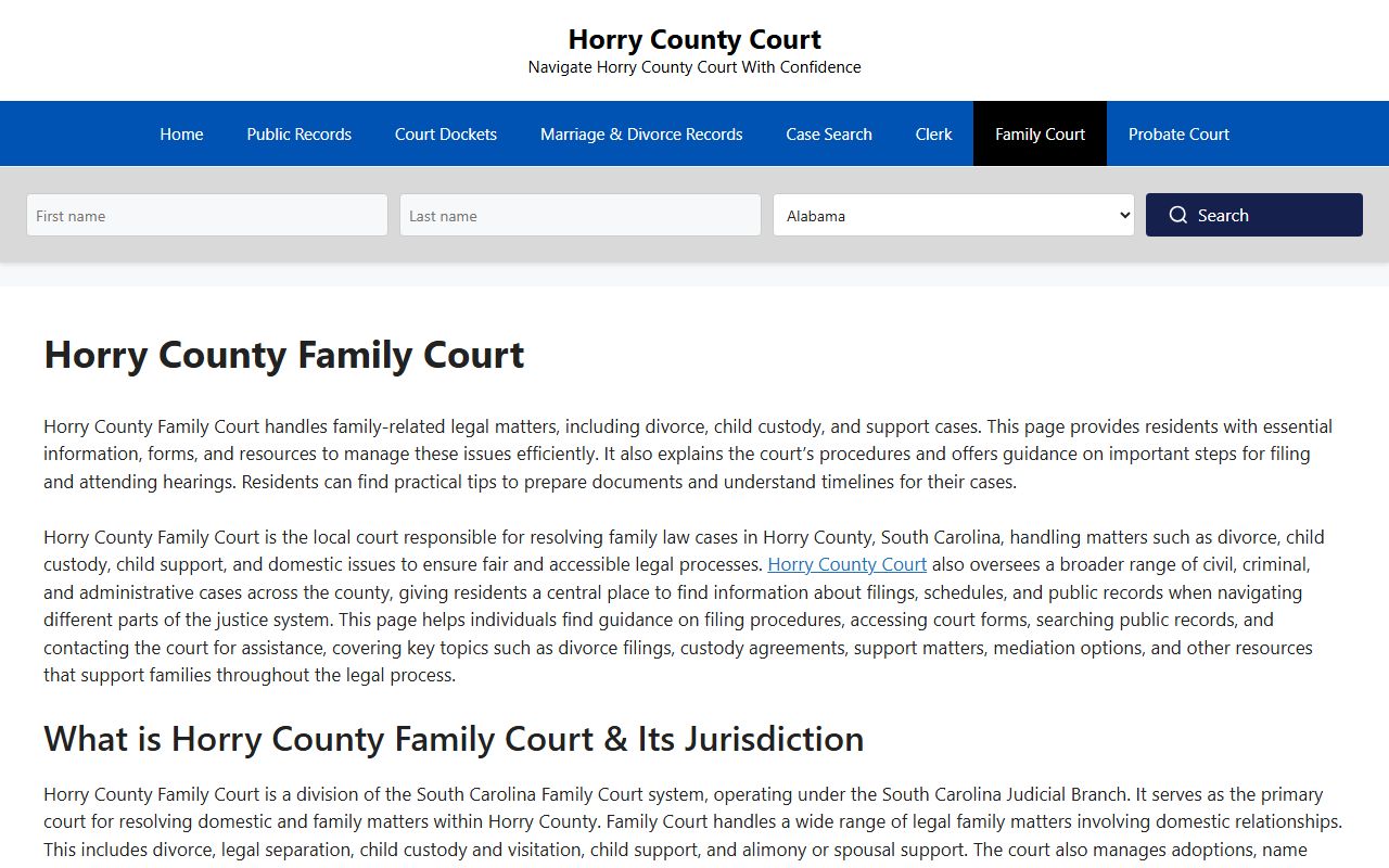 Horry County Family Court divorce decree