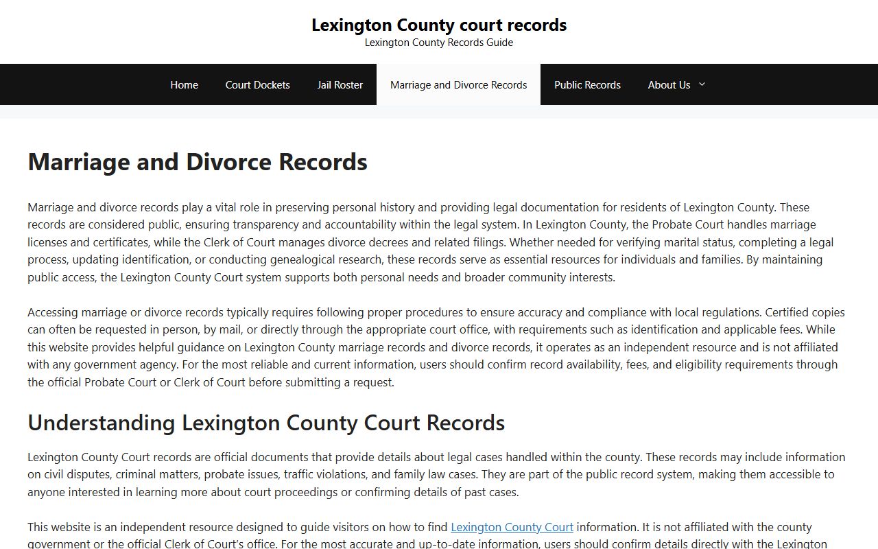 Lexington County divorce records search
