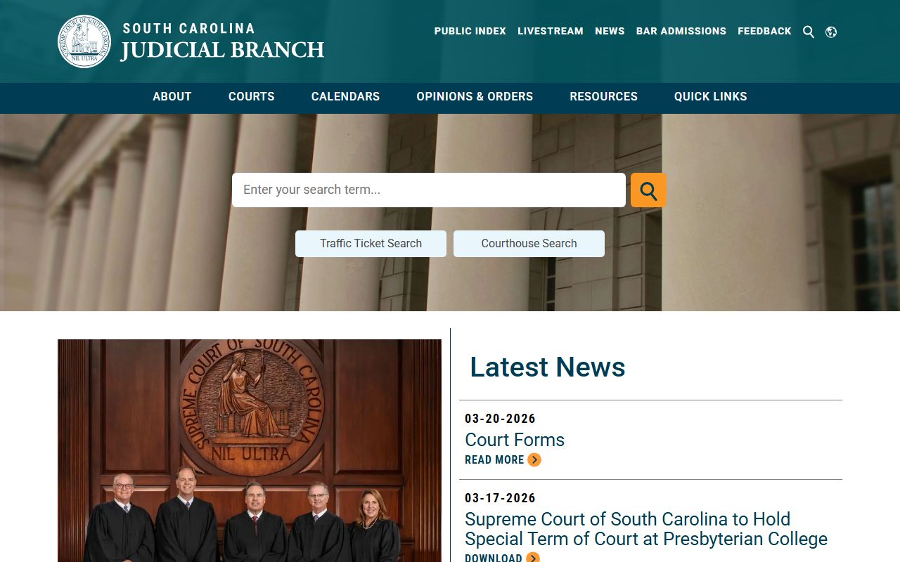 South Carolina Judicial Branch Public Index for searching divorce records